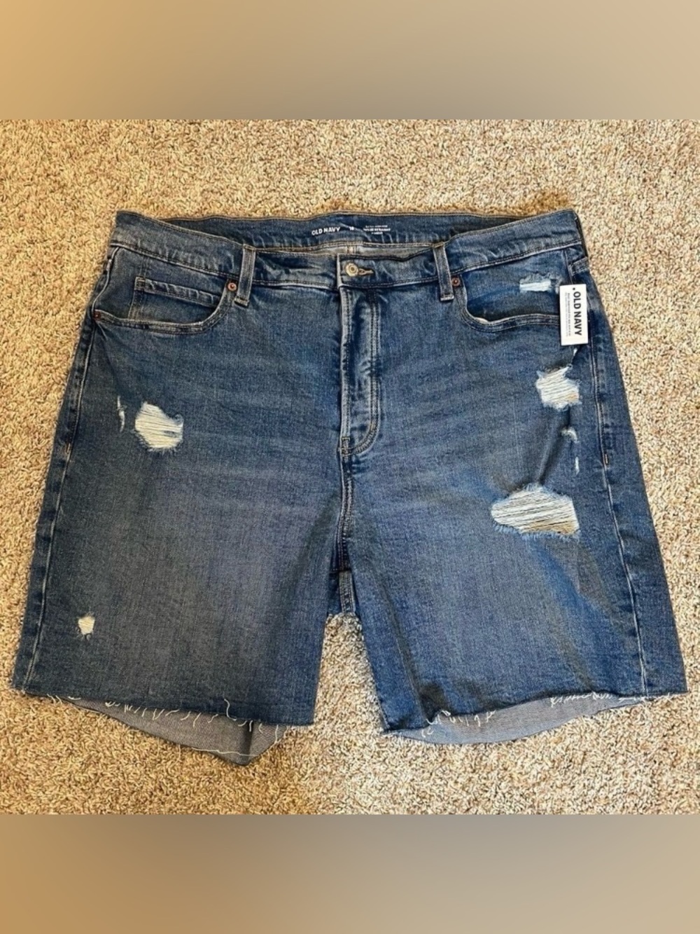 Le Lis Dark Blue Distressed Denim Cutoff Shorts